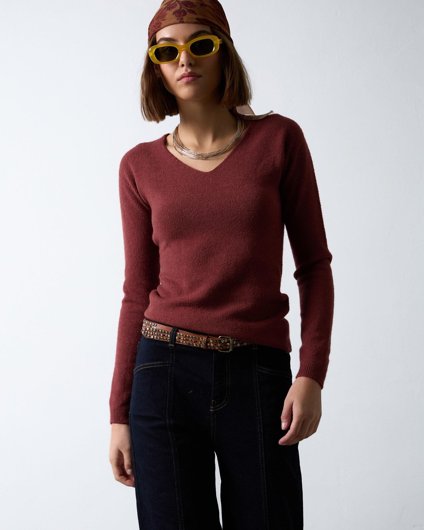 Basic V-Neck Tile Sweater