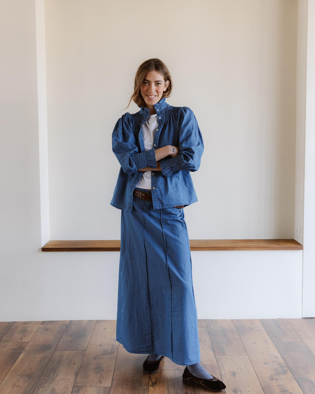 Falda Costuras Tipo Denim Azul Jeans