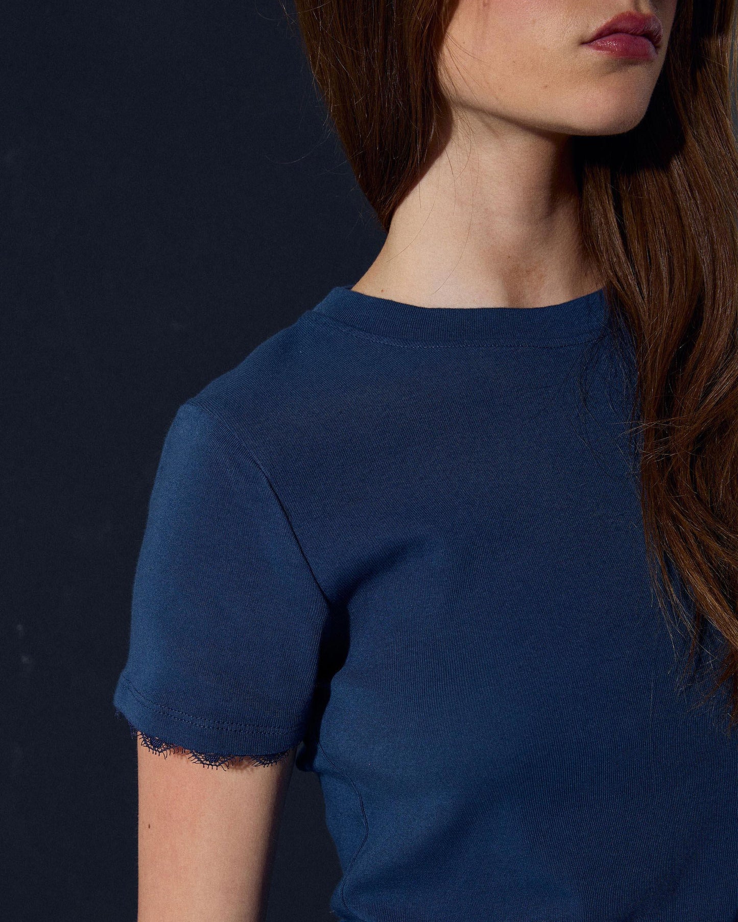 Camiseta Manga Corta Puntillas Azul