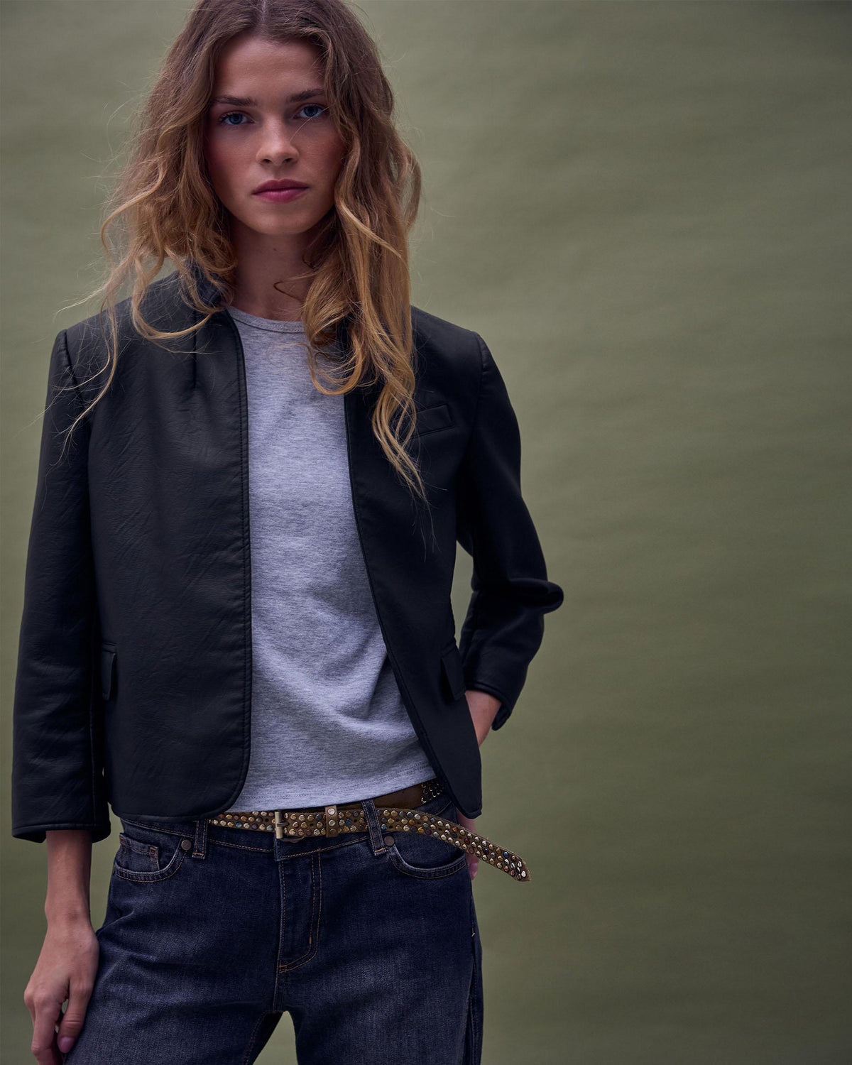Blazer Efecto Piel Negro