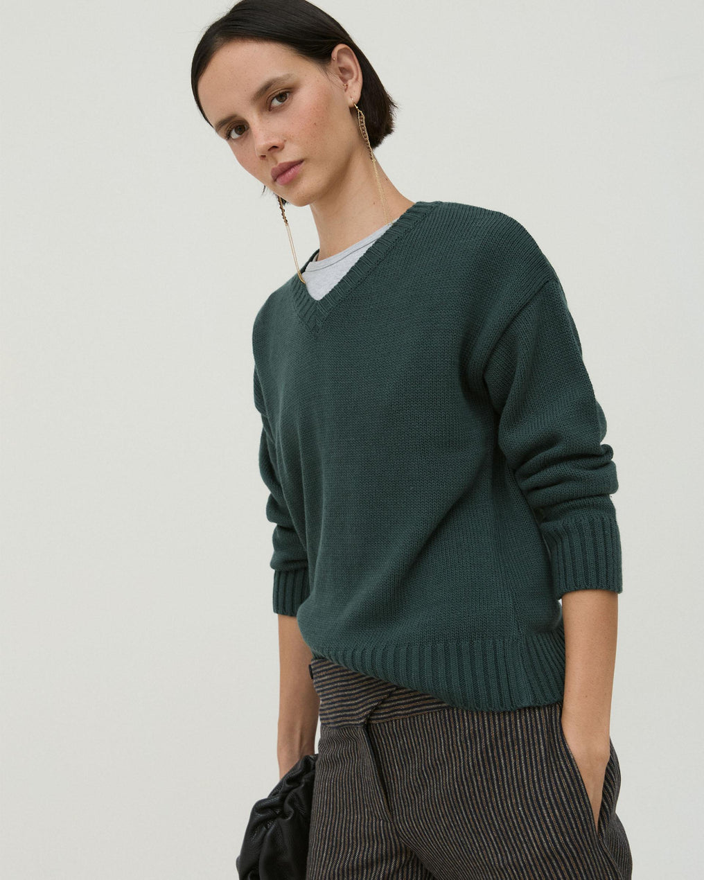 Jersey Cuello Pico Rib Verde Oscuro