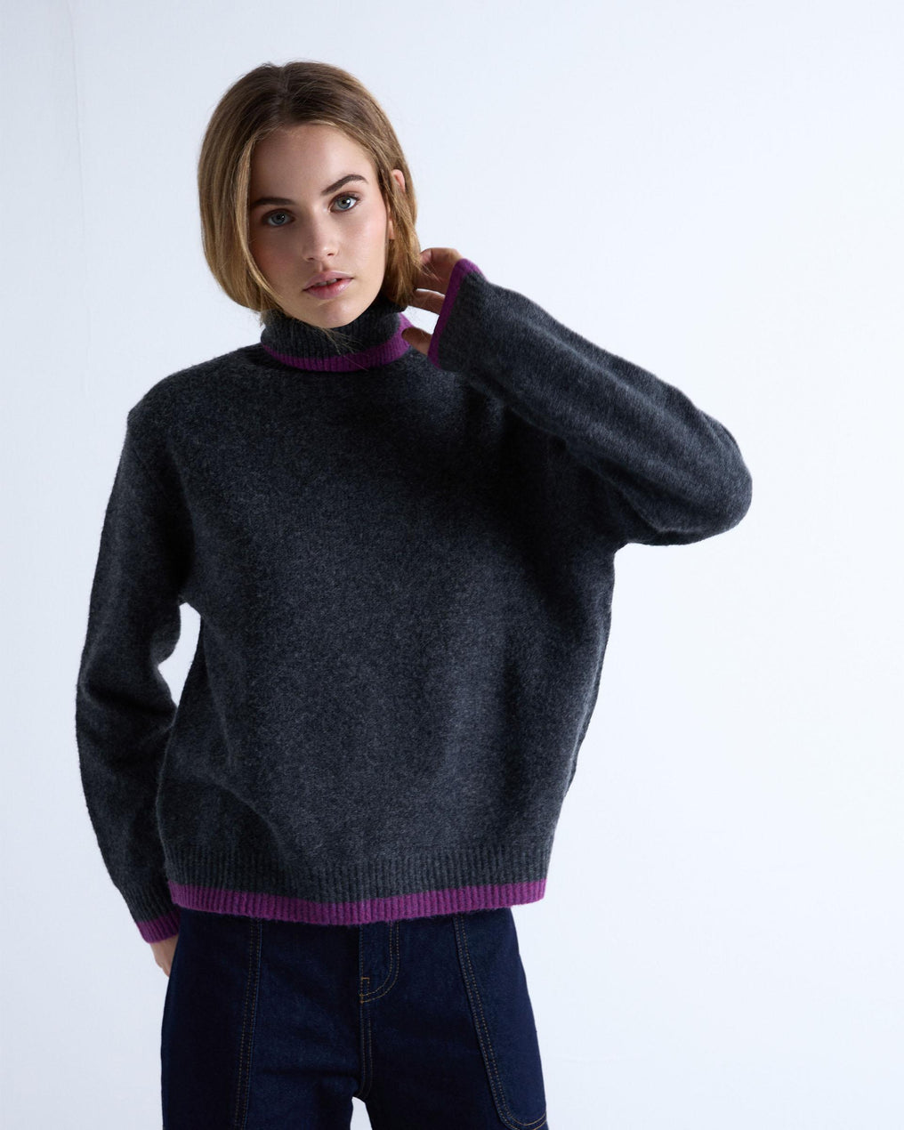 Jersey Cuello Alto Contrastes Antracita