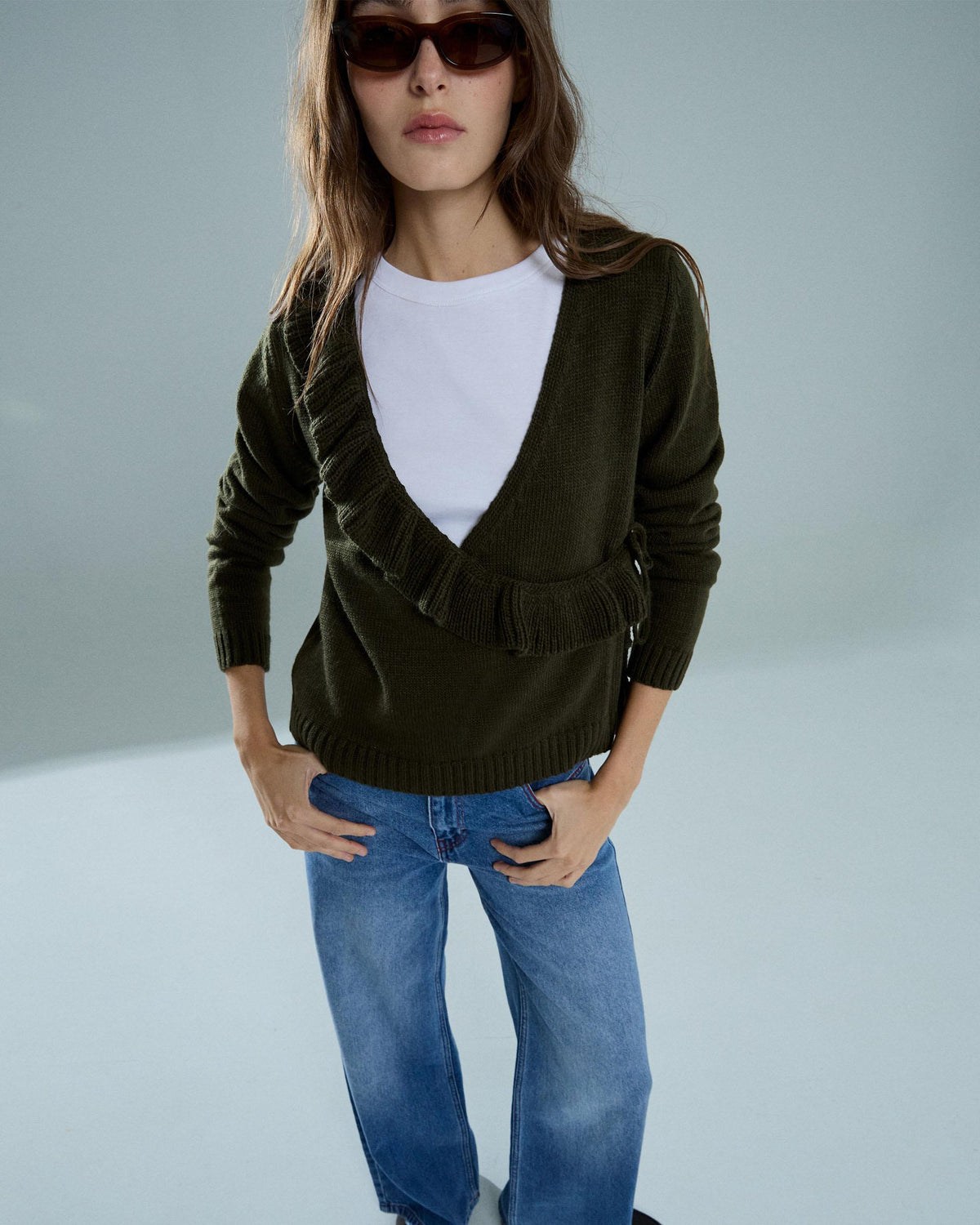 Chaqueta Cruzada Volante Verde Oscuro