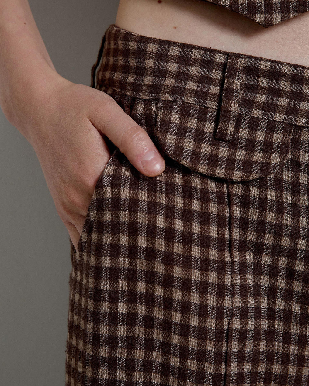 Brown Plaid Lapel Trousers