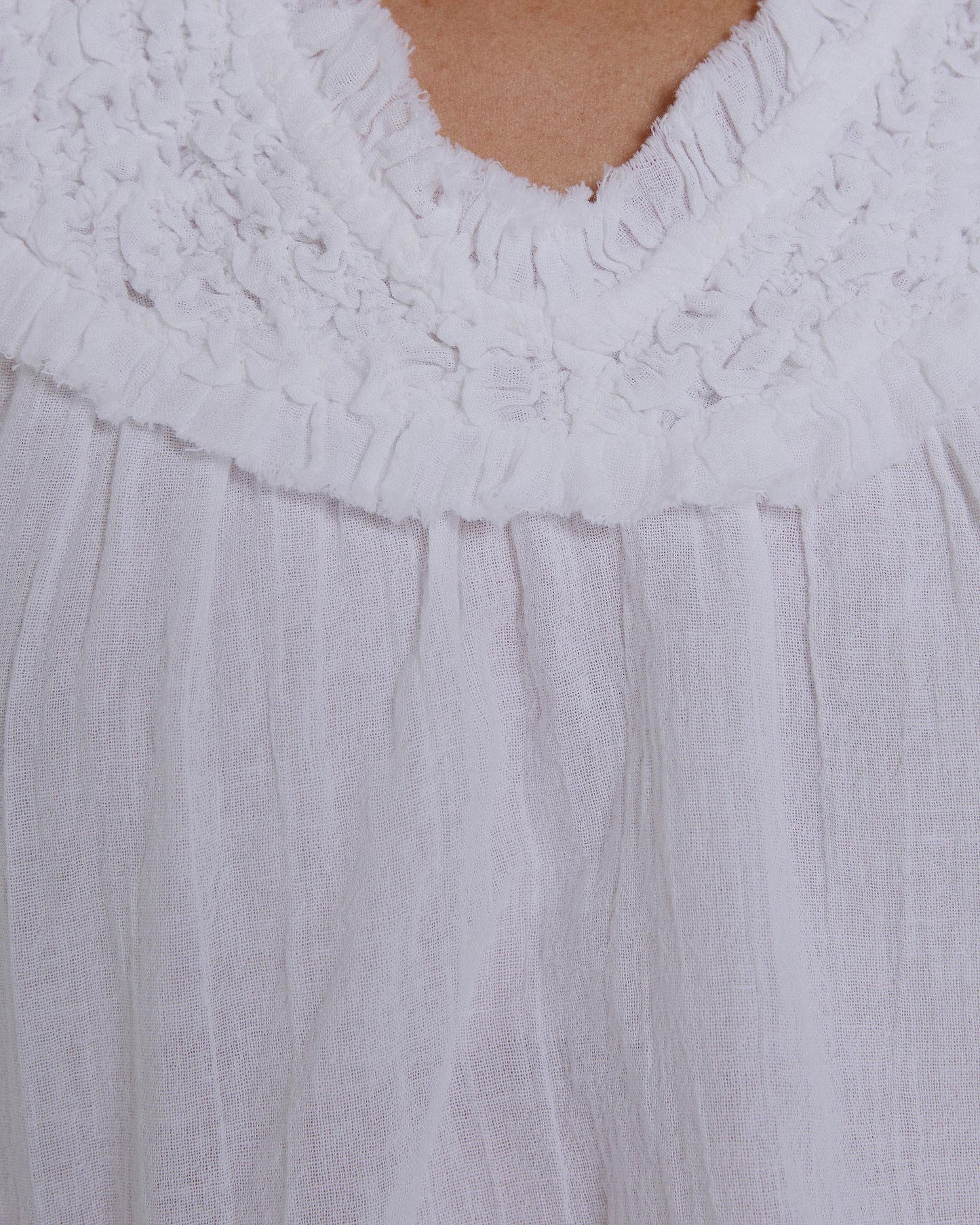 White Gathered V-Neck Blouse