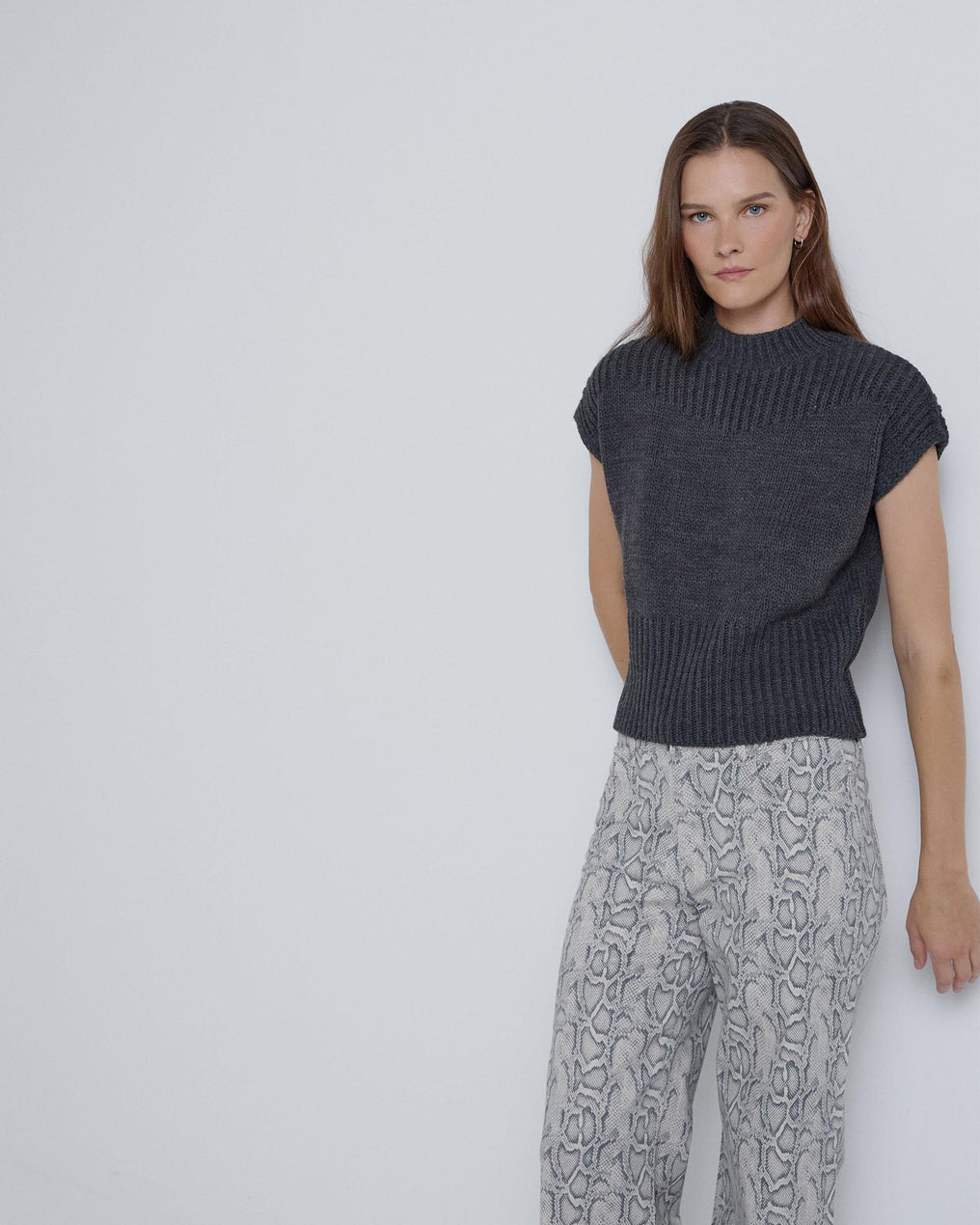 Anthracite Chunky Knit High Neck Vest