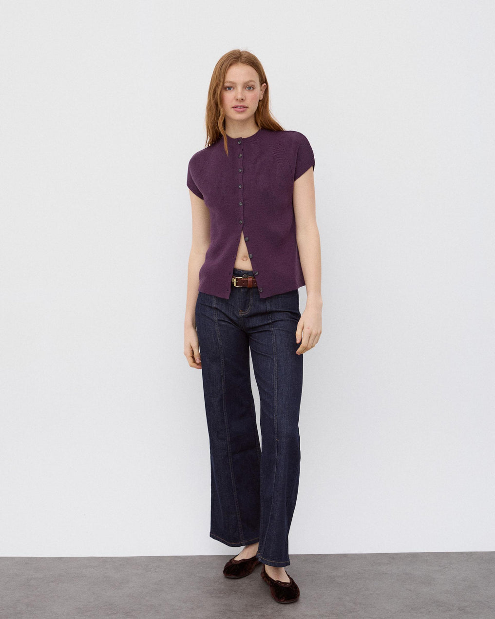 Top Botões Gola Alta Roxo