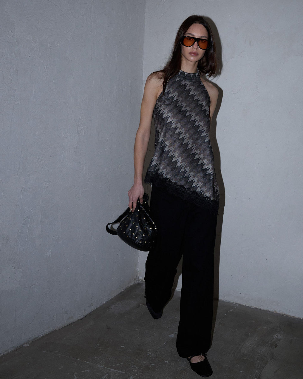 Top Zig Zag Asimétrico Gris