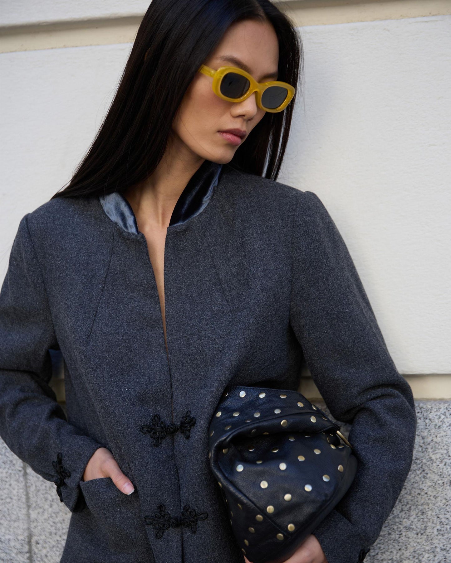 Gray Wool Blend Coat with Japanese Zippers