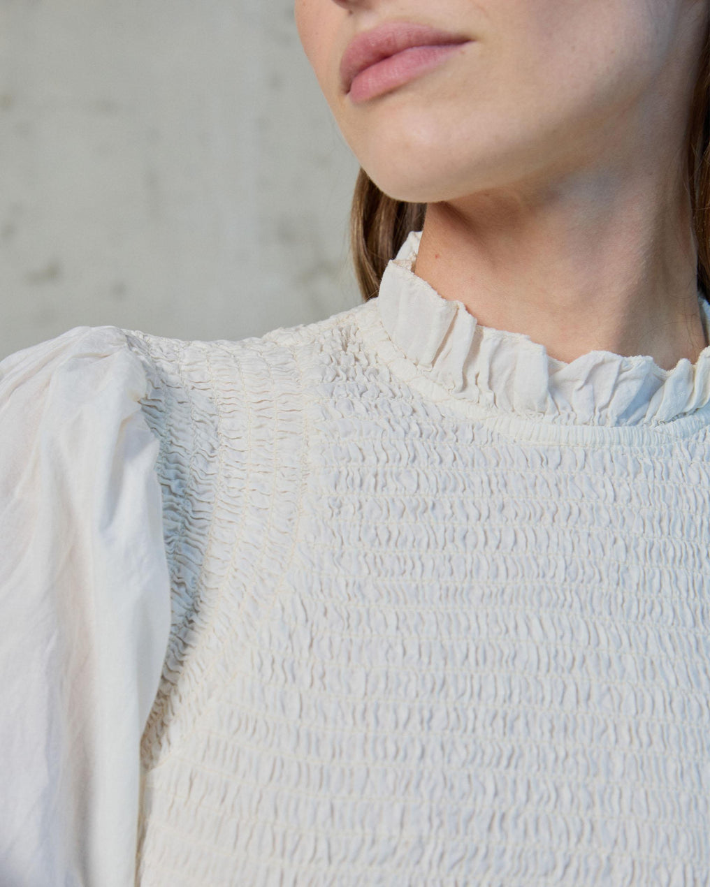 Raw Honeycomb Blouse with Puff Sleeves