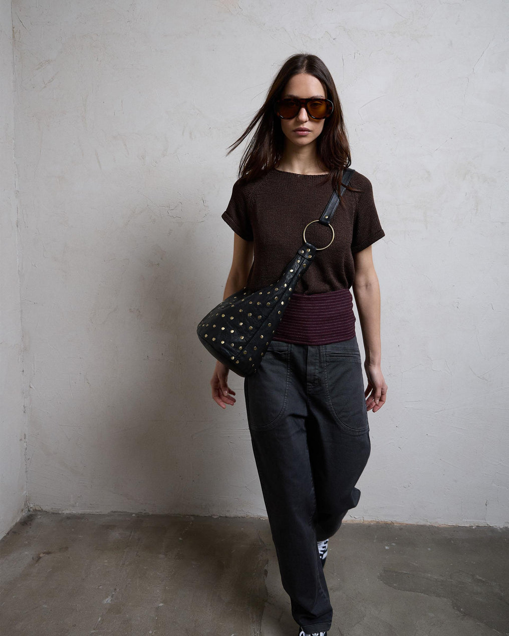 Brown Short Sleeve Knit Top