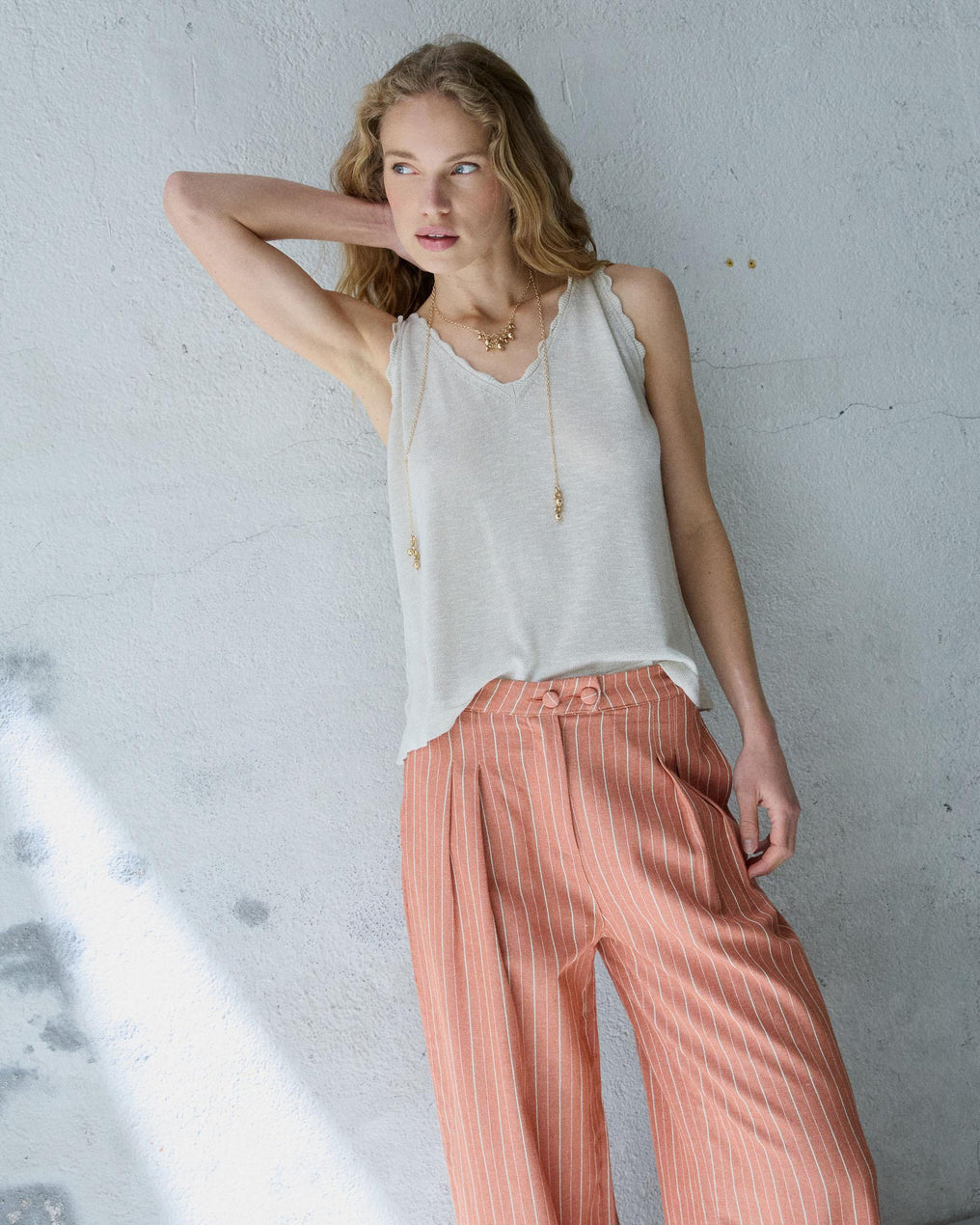 Beige Wavy Detail Top