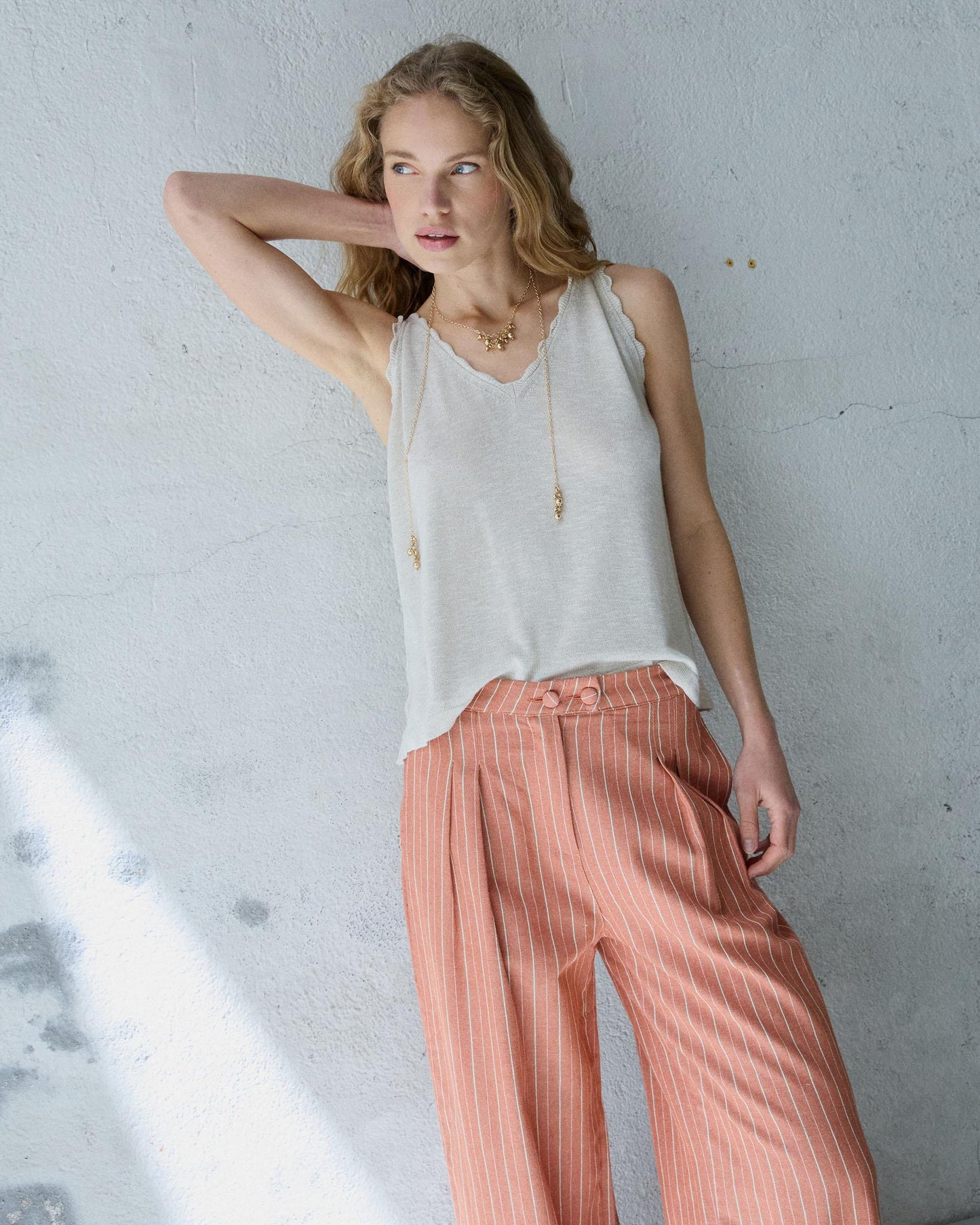 Beige Wavy Detail Top
