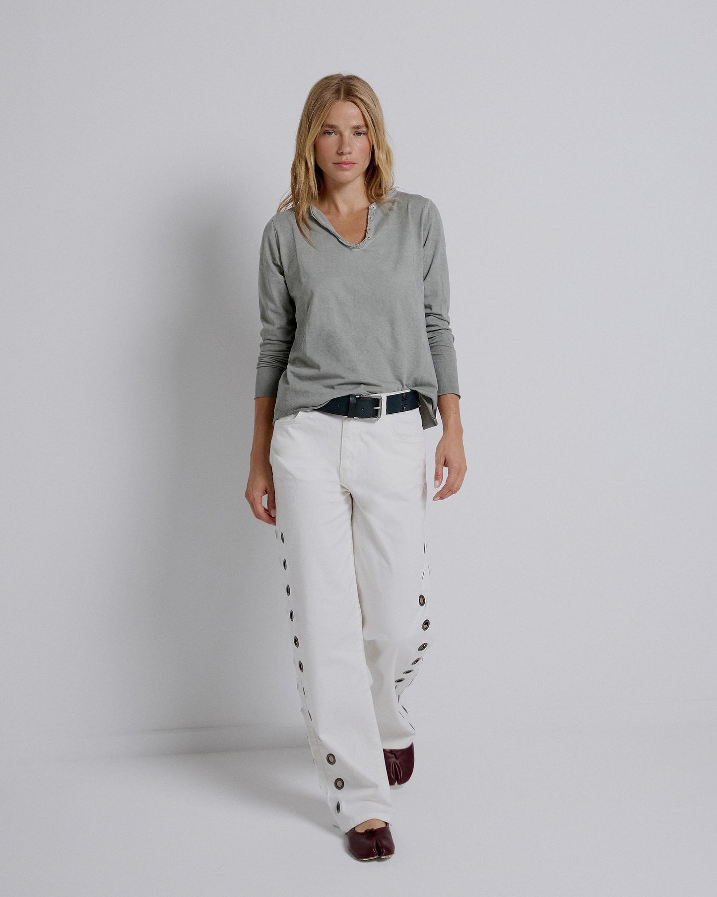 Dark Green Button-Down Long-Sleeved T-Shirt