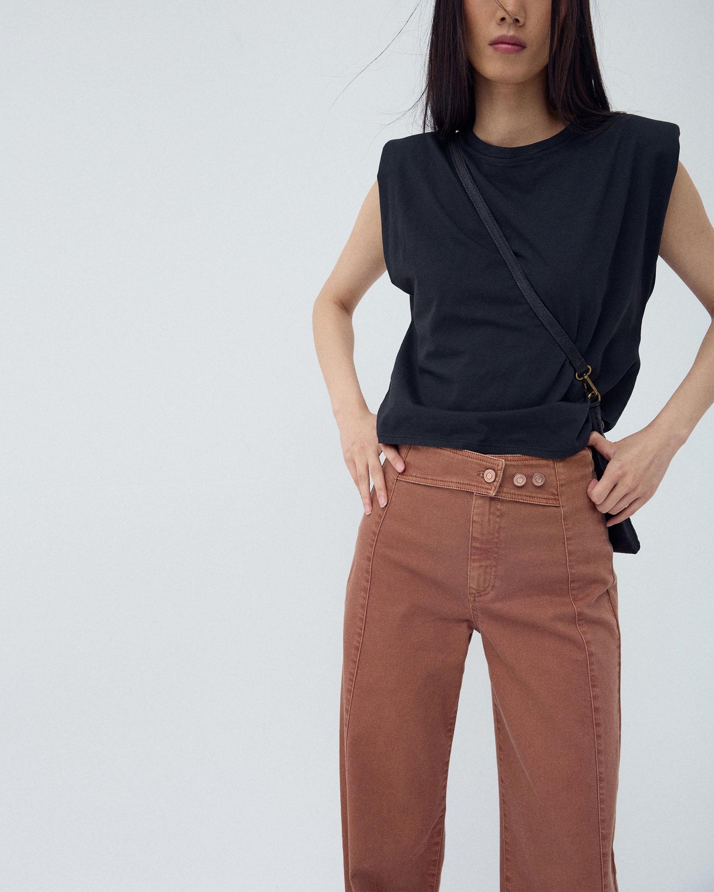 Jeans Cós Peça Botões Cobre