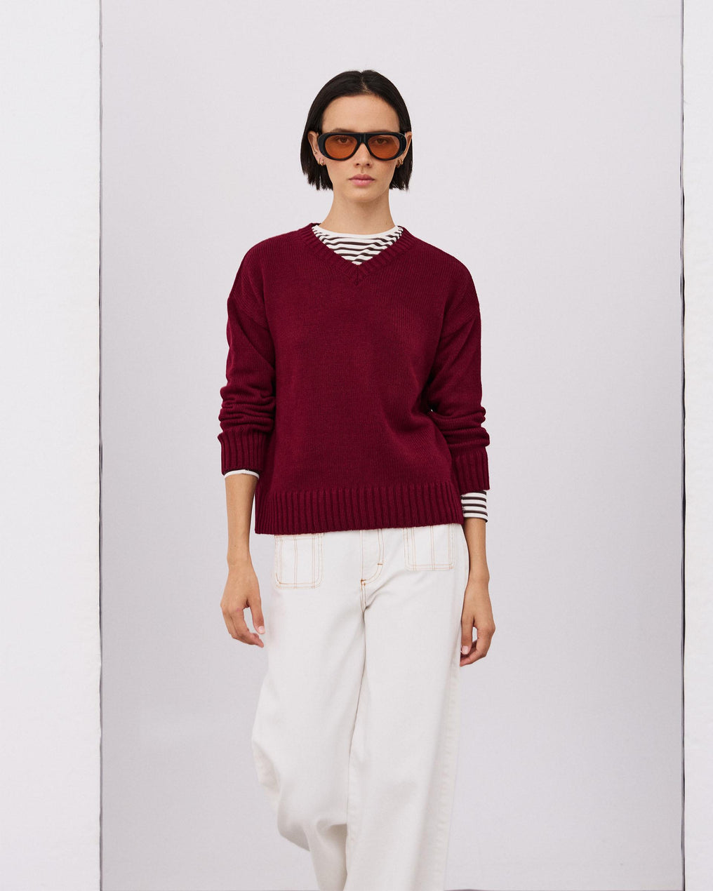 Jersey Cuello Pico Rib Granate