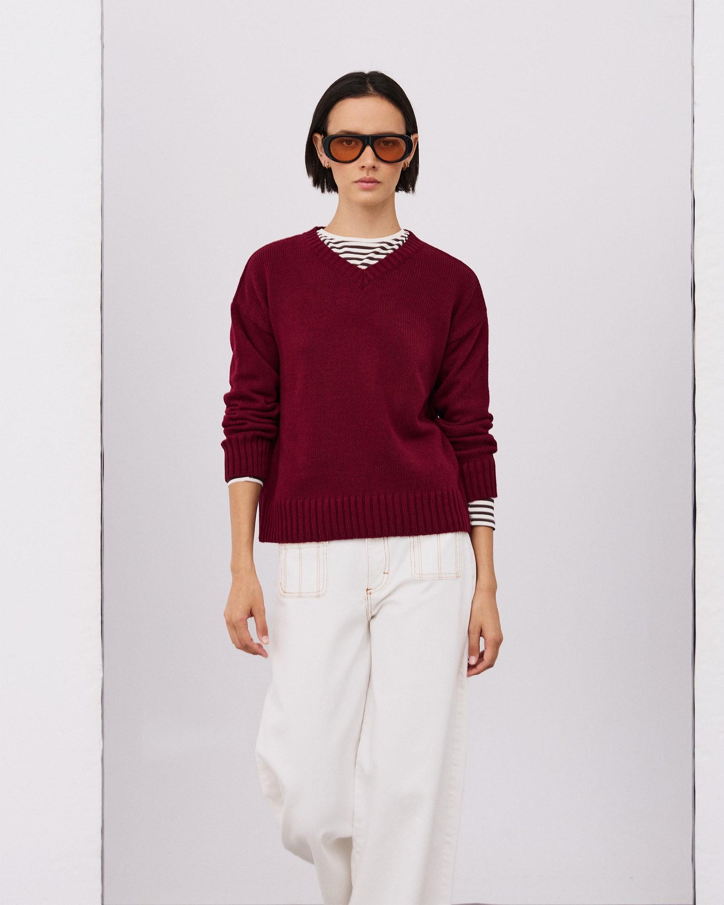 Jersey Cuello Pico Rib Granate