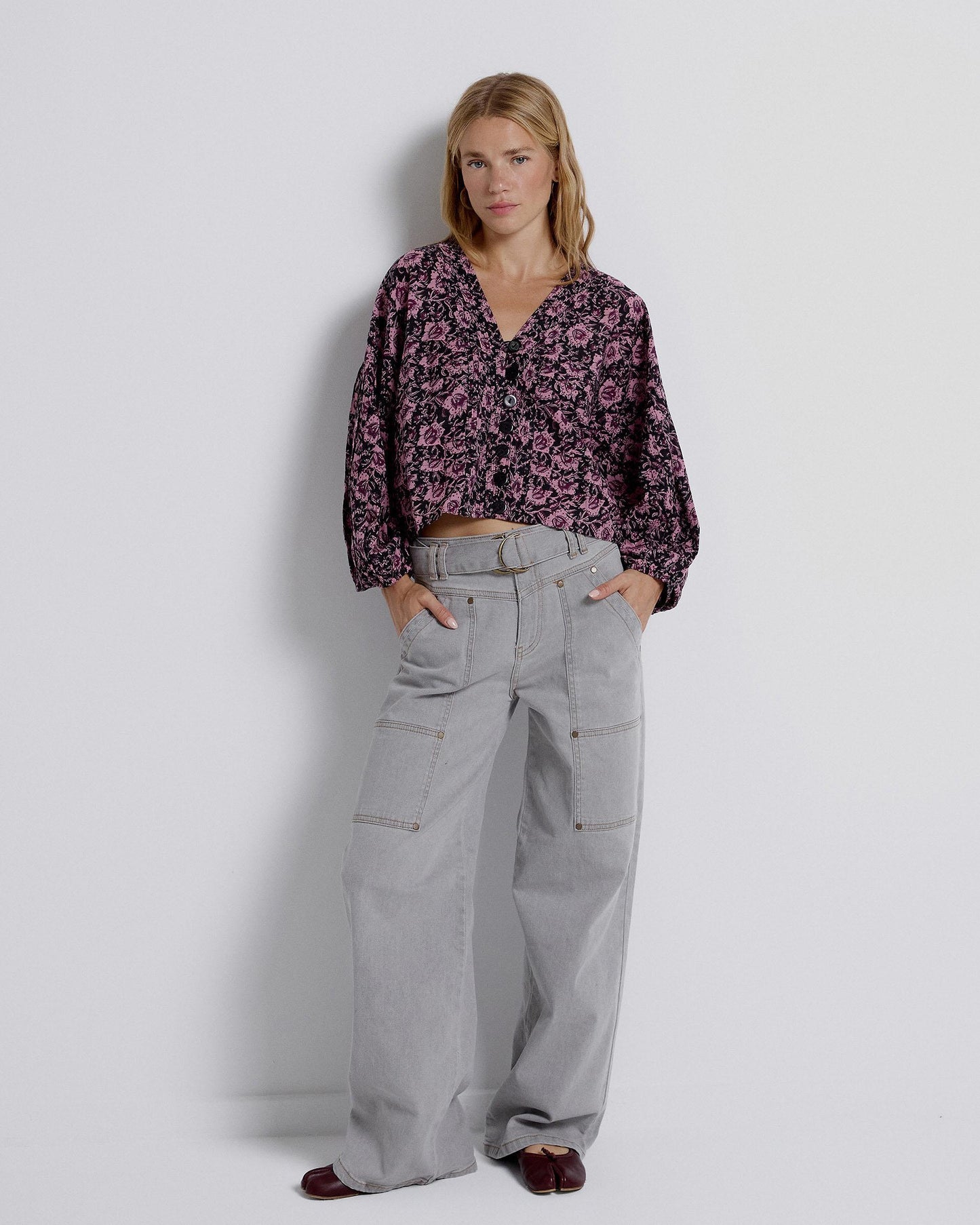 Blusa Plissada Estampada Rosa