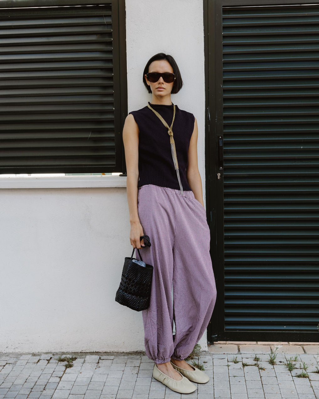 Pantalón Bombacho Cuadros Vichy Granate