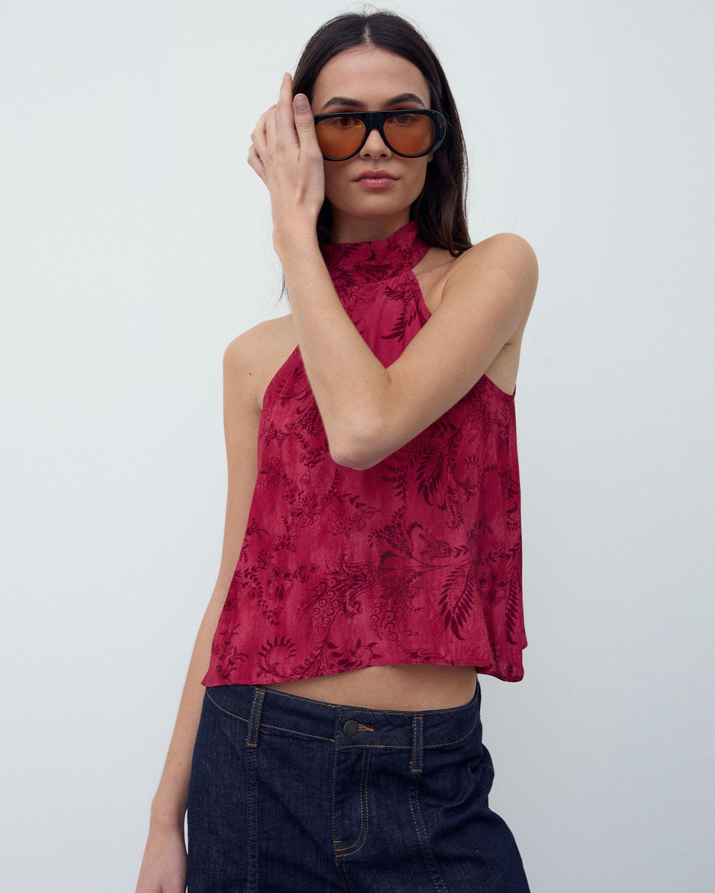 Top Halter Estampado Fúcsia