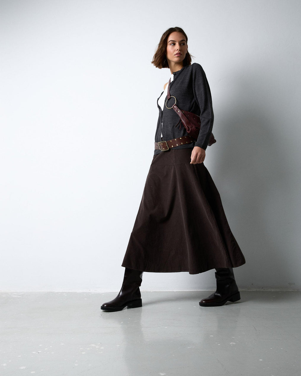 Brown Yoke Micropana Skirt