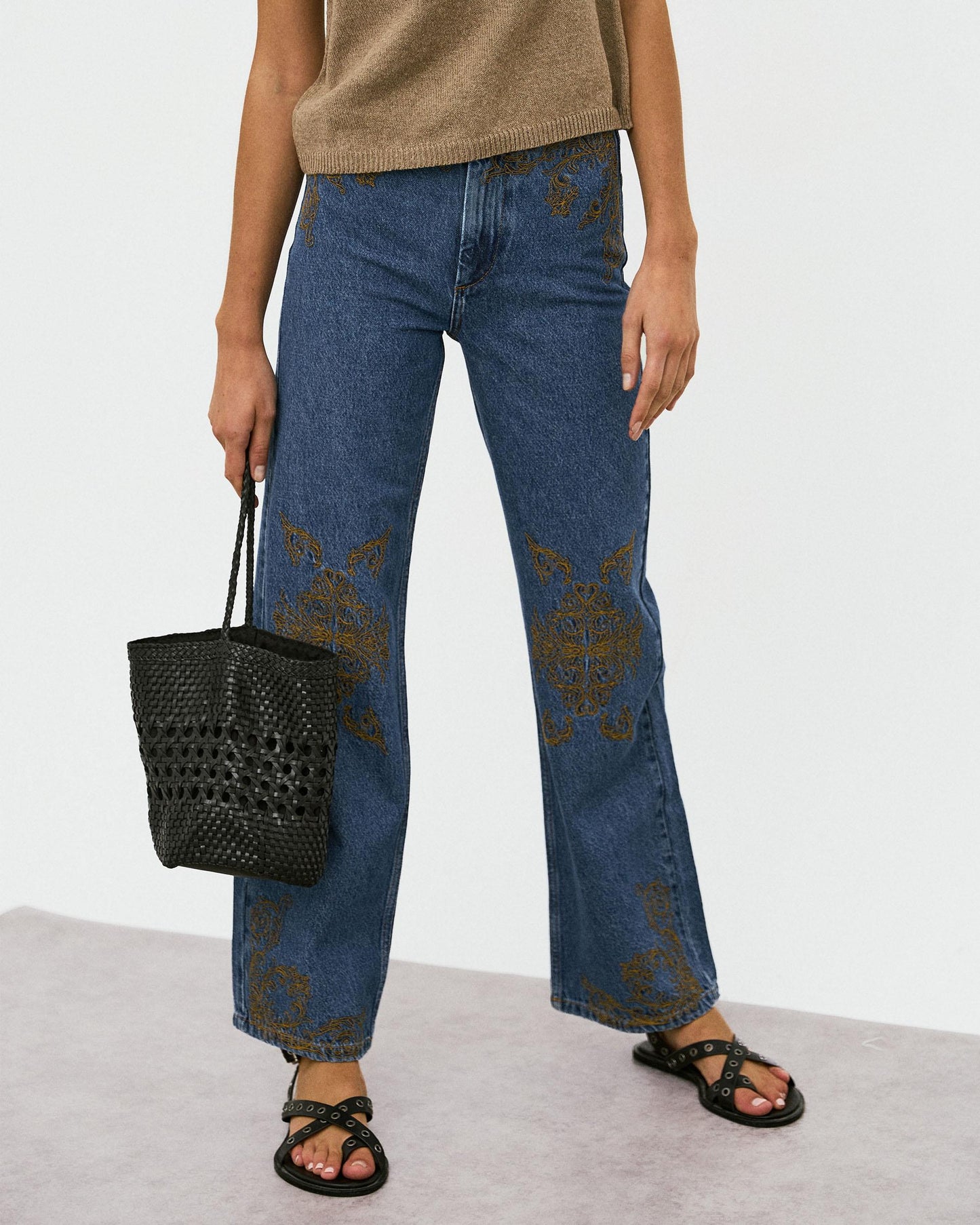 Jeans Broderies Ethniques Bleu