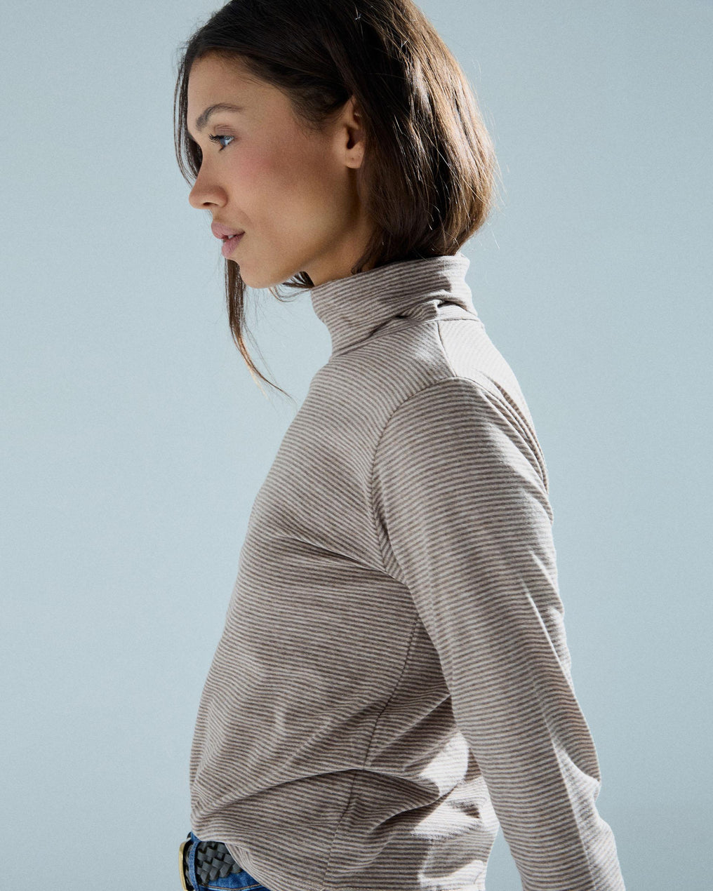 Braunes Rollkragenshirt mit Streifen