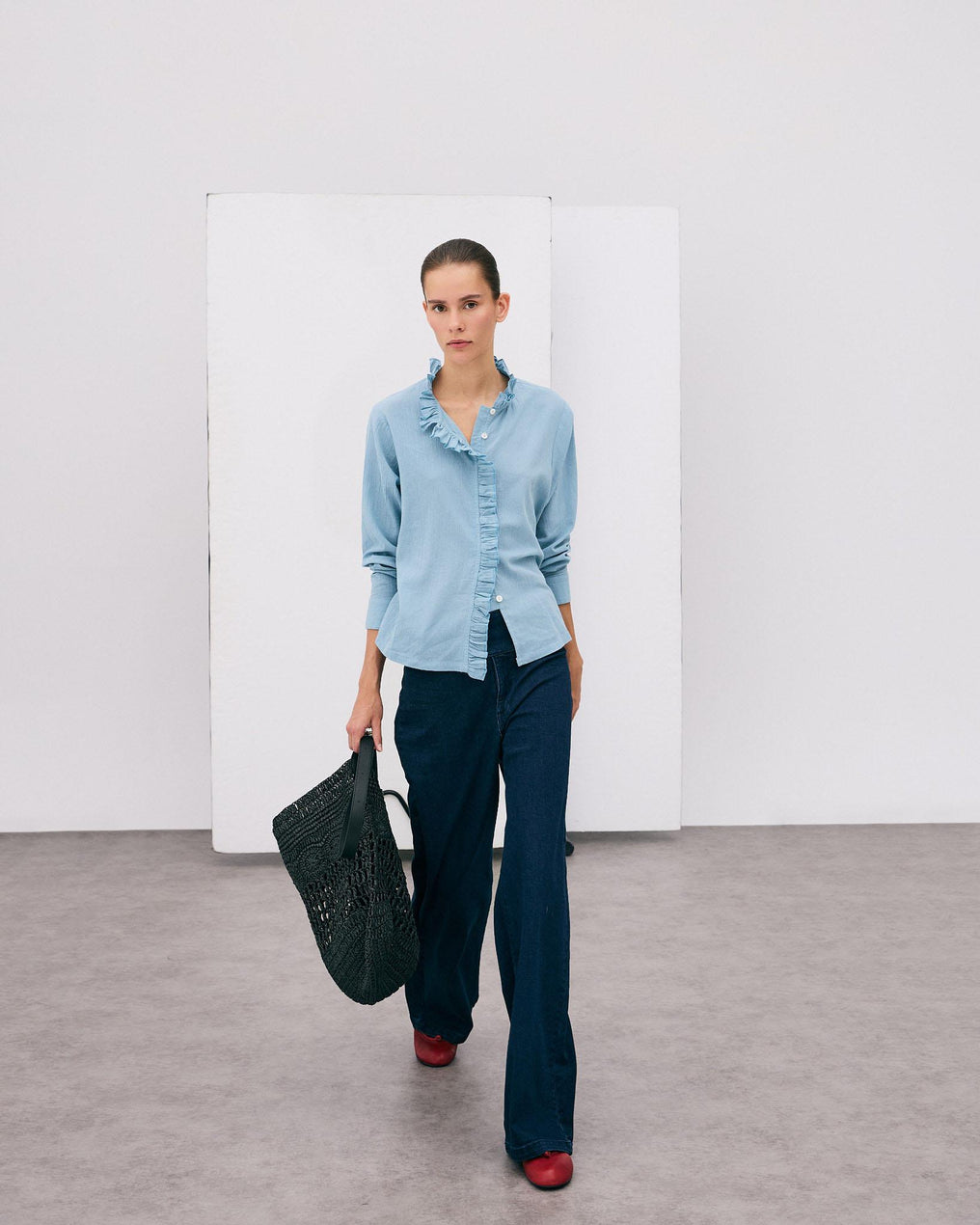 Blouse Volants Picot Bleu