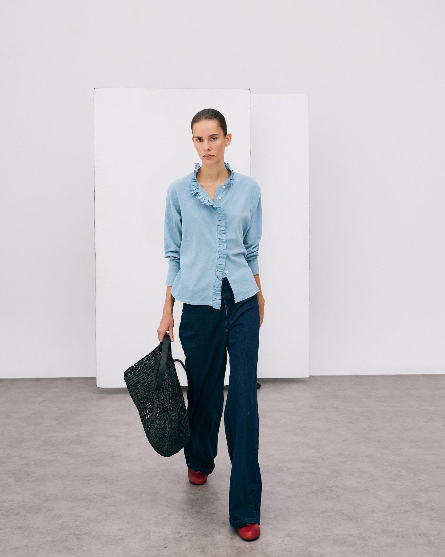 Blouse Volants Picot Bleu