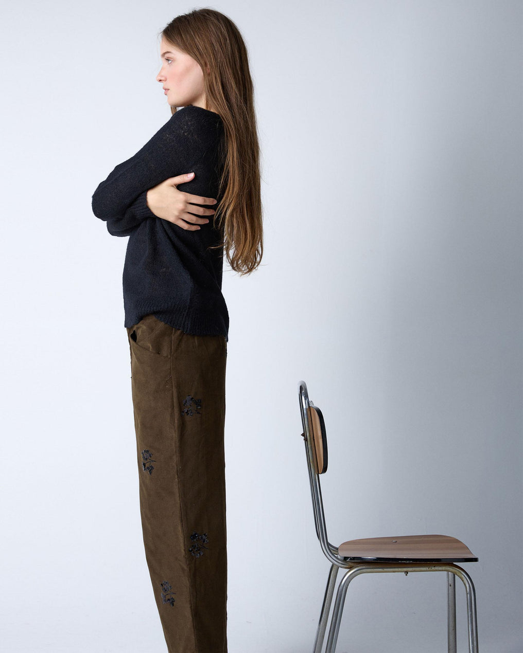 Dark Green Sequin Flower Micropana Pants