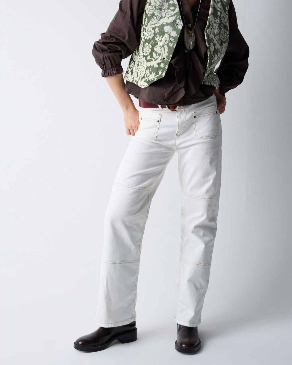 Jeans Seams Pockets Plastón White