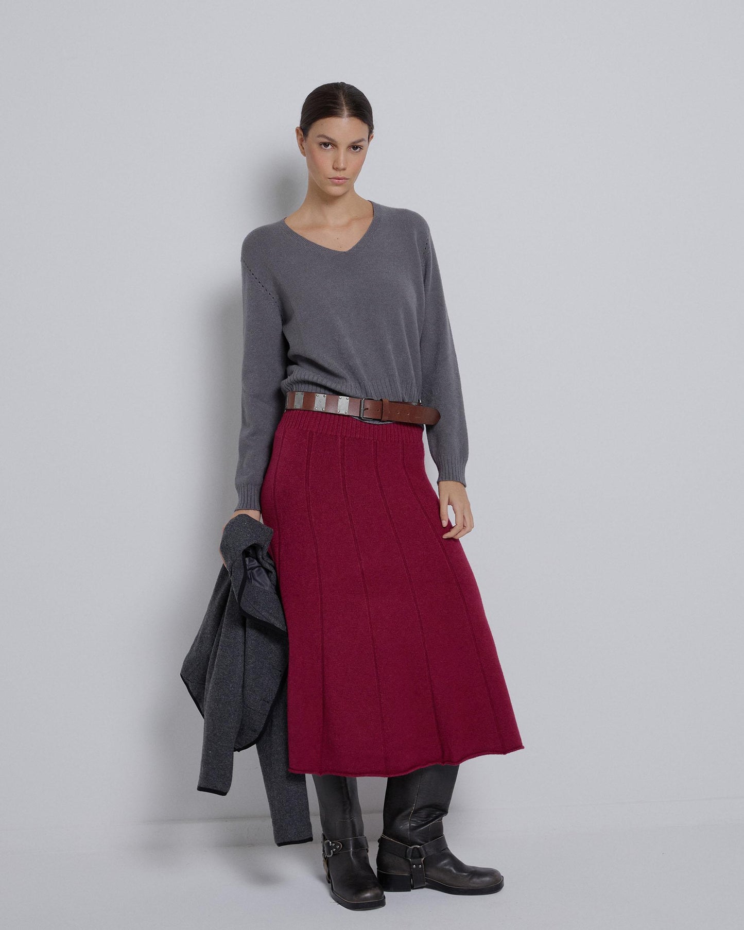Garnet Pleated Knit Skirt