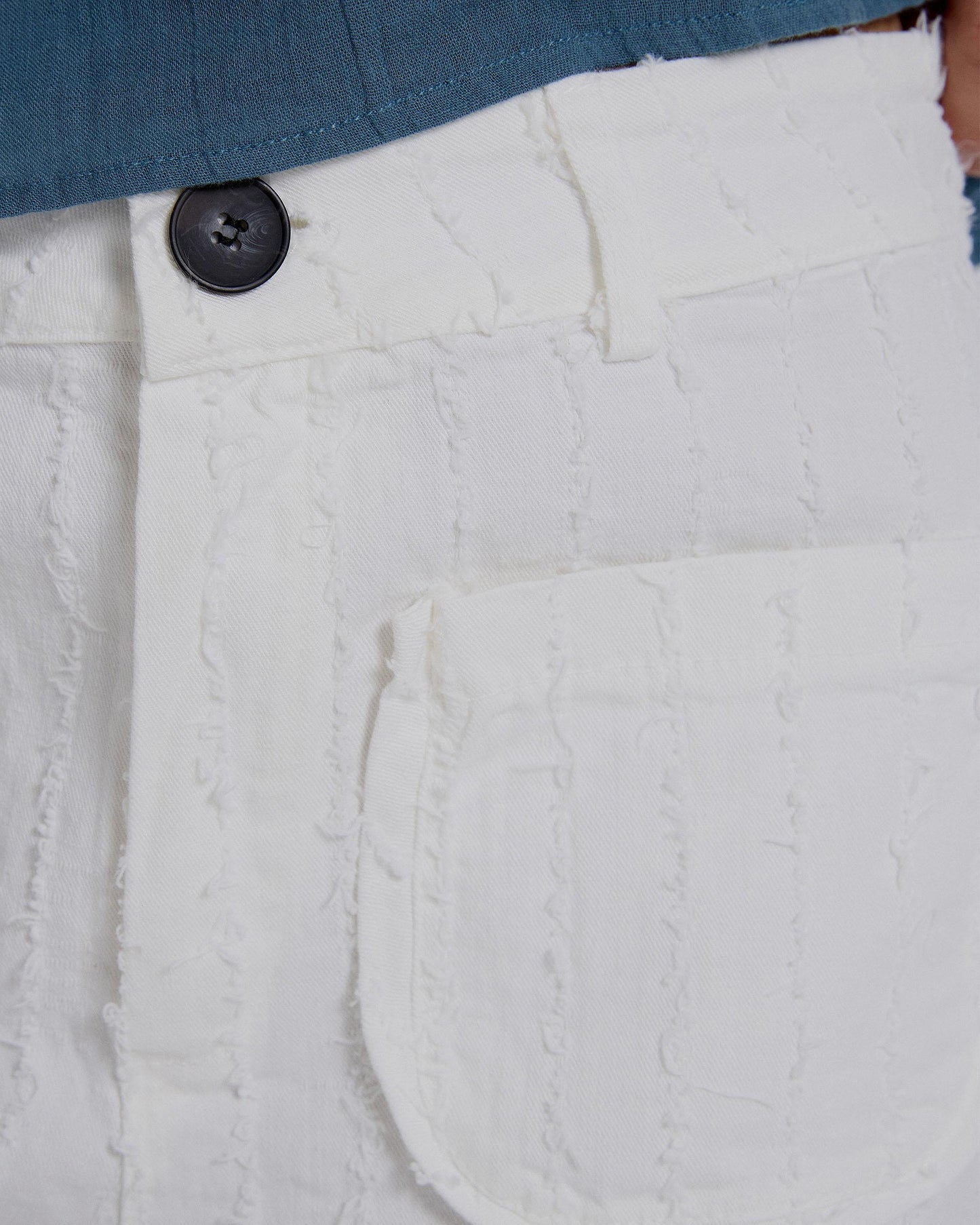 White Striped Trousers with Patch Pockets