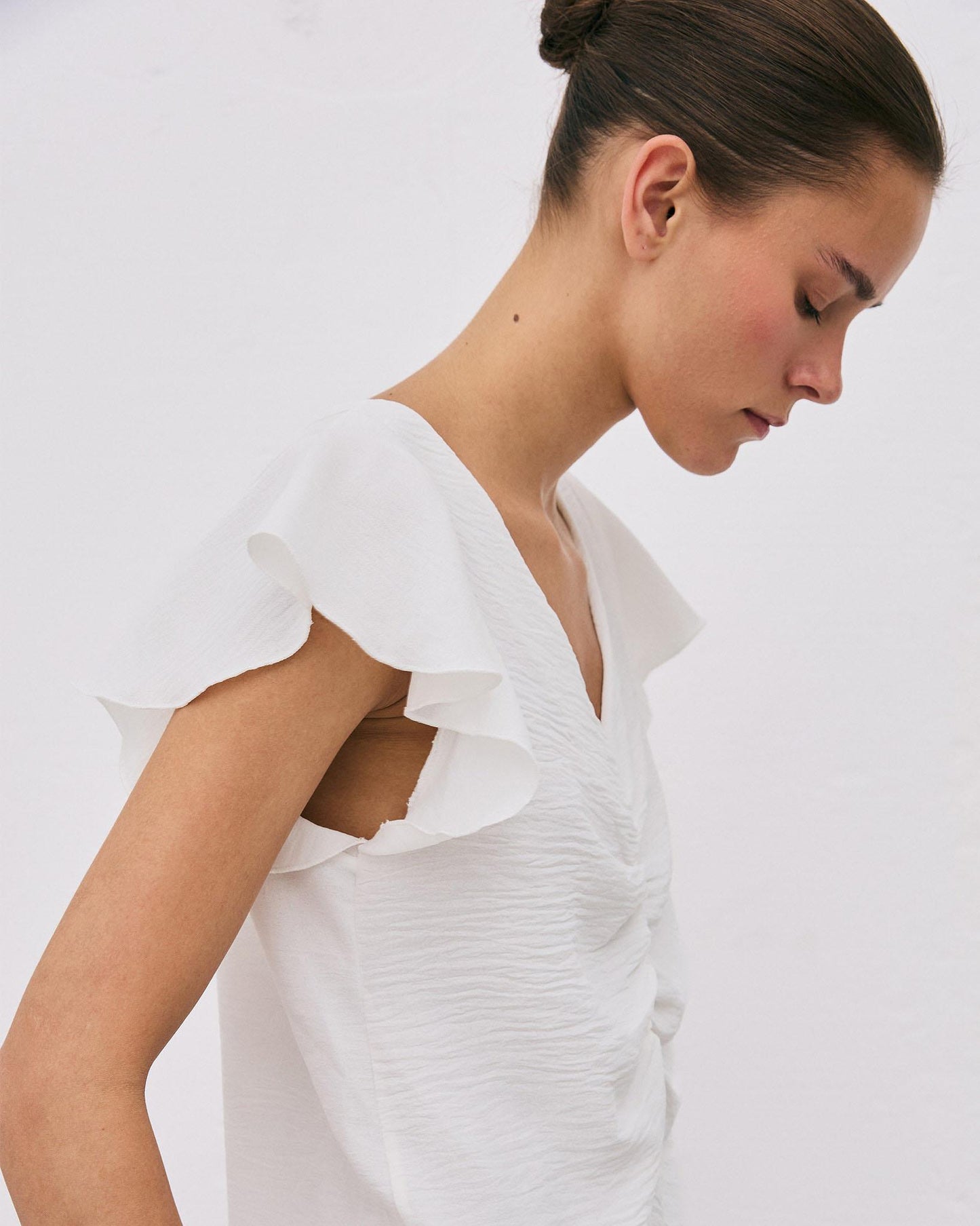 Blusa Manga Corta Frunce Blanca