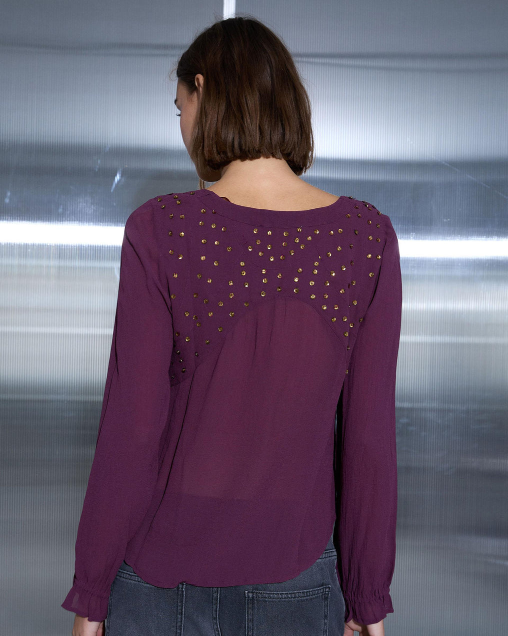 Blusa Lentejuelas Canesú Morado