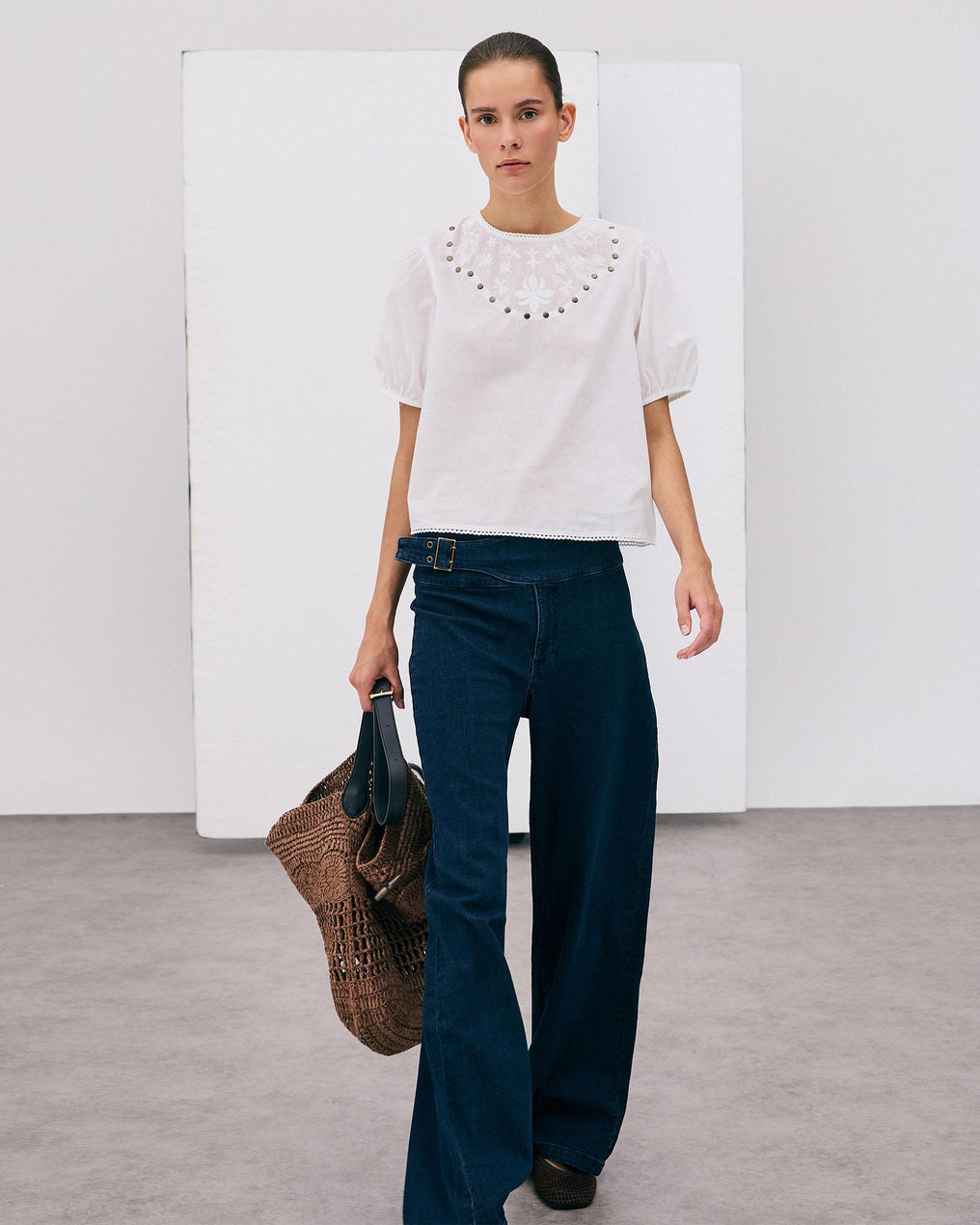 White Stud Embroidered Blouse