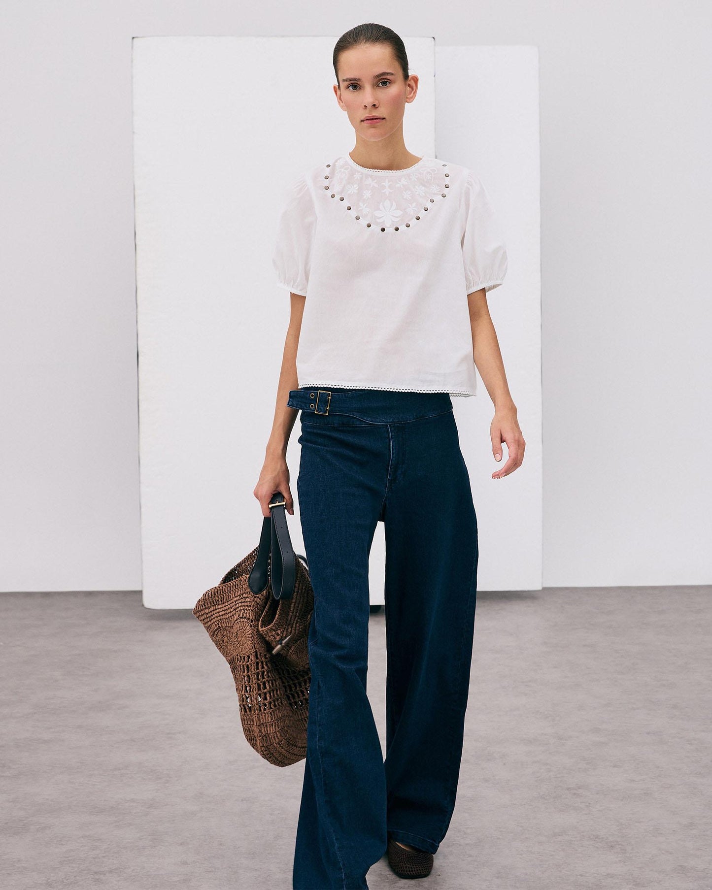 White Stud Embroidered Blouse