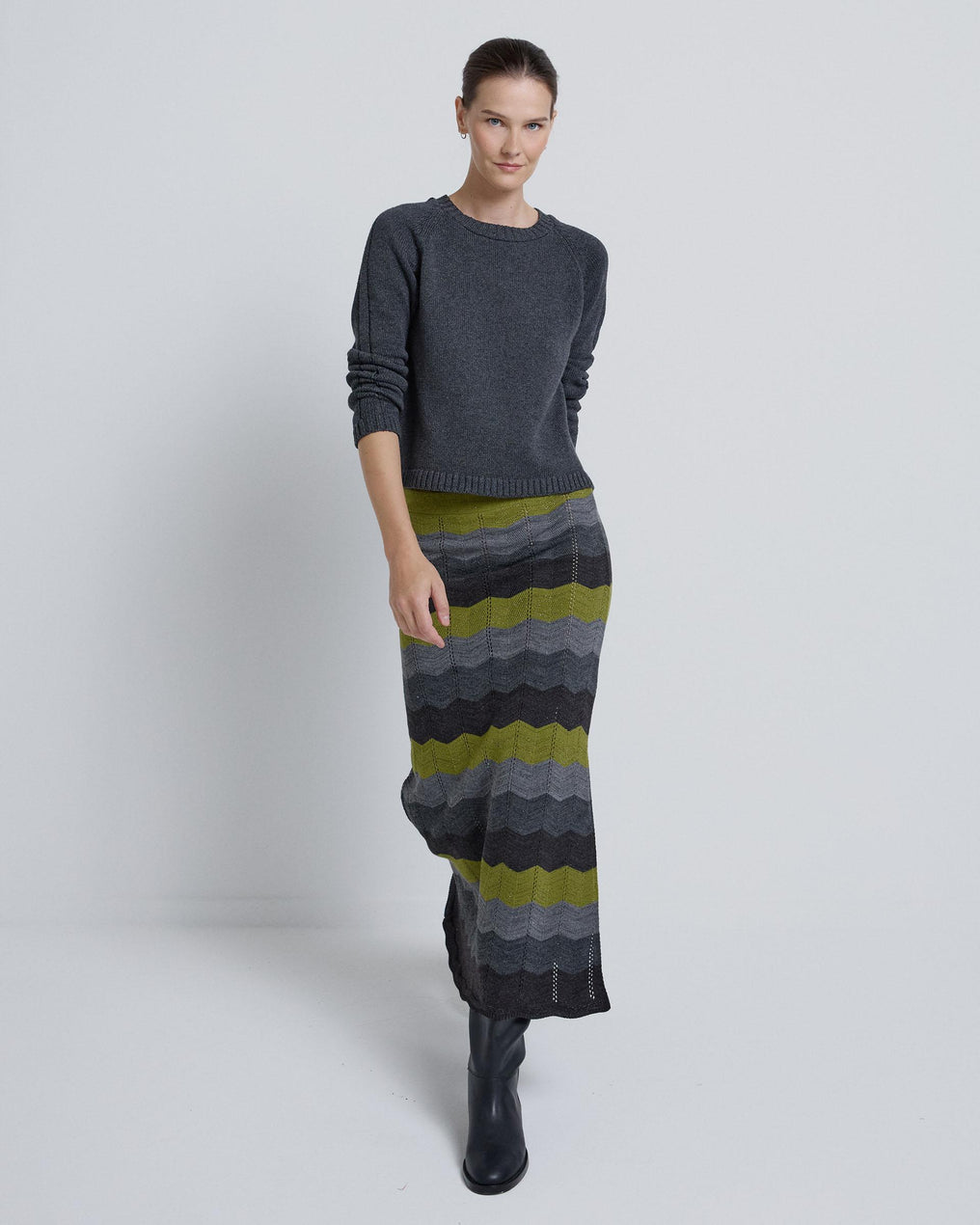 Long Green Zigzag Skirt