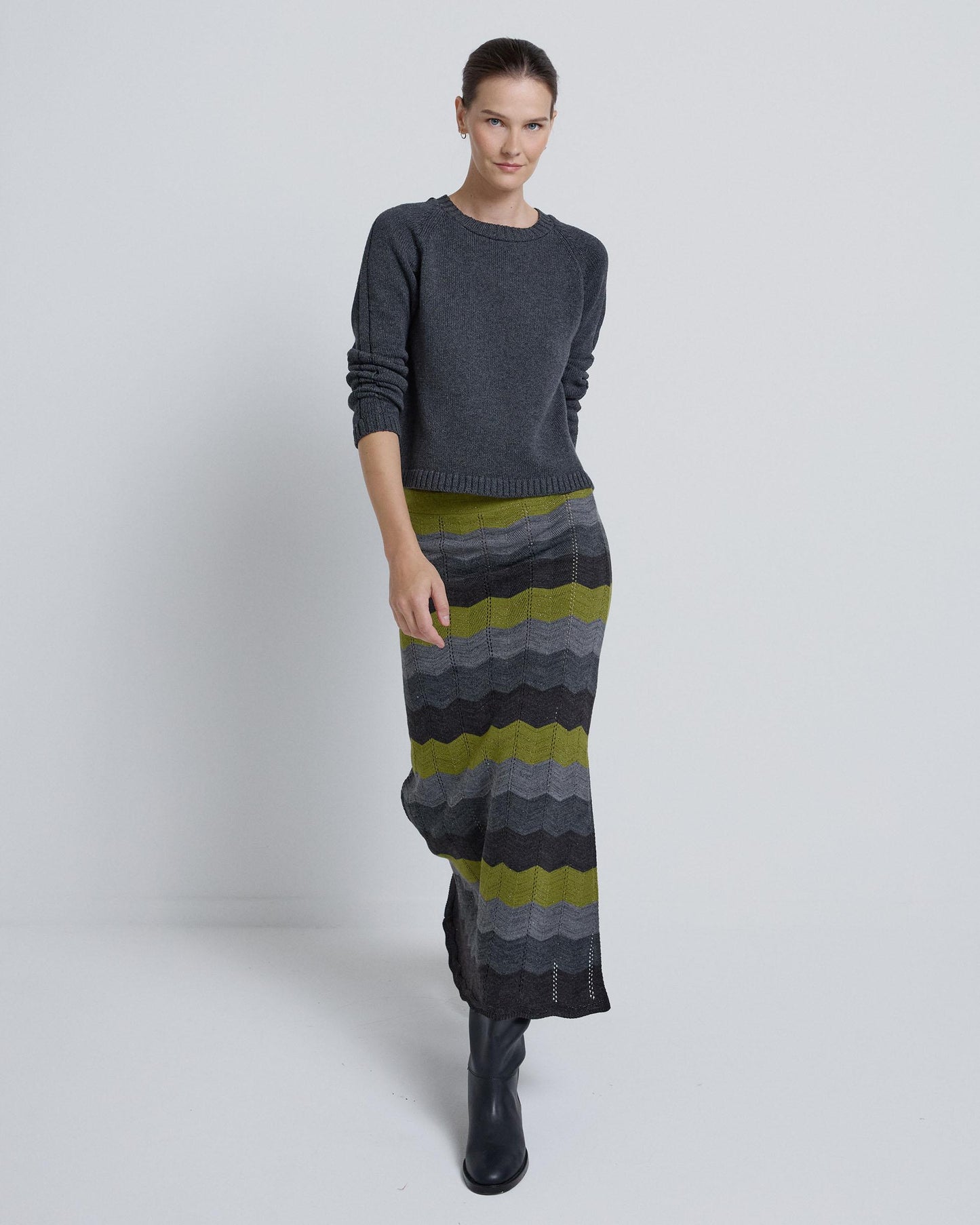 Long Green Zigzag Skirt
