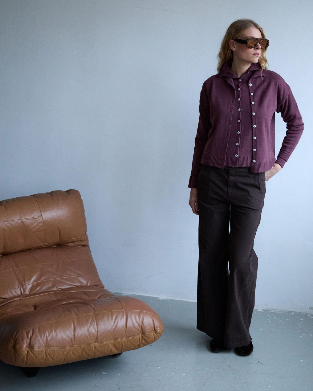 Chaqueta Punto Cuello Subido Morado