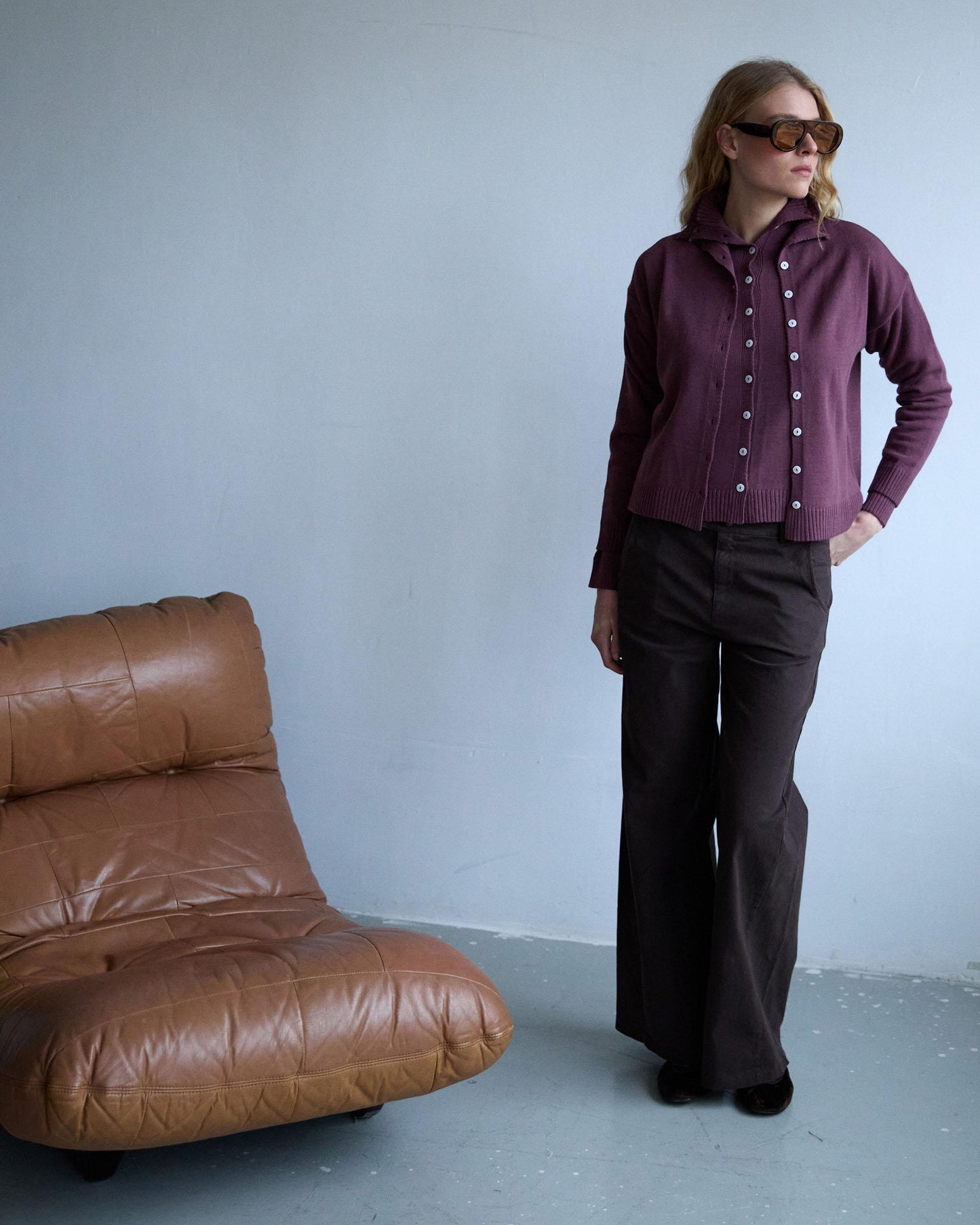 Chaqueta Punto Cuello Subido Morado