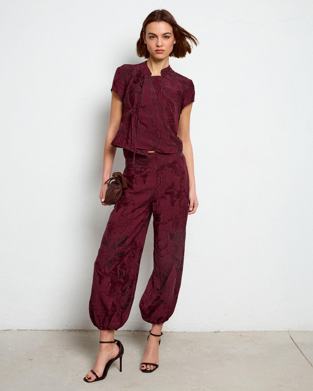 Top Japo de Manga Curta Estampado Granate