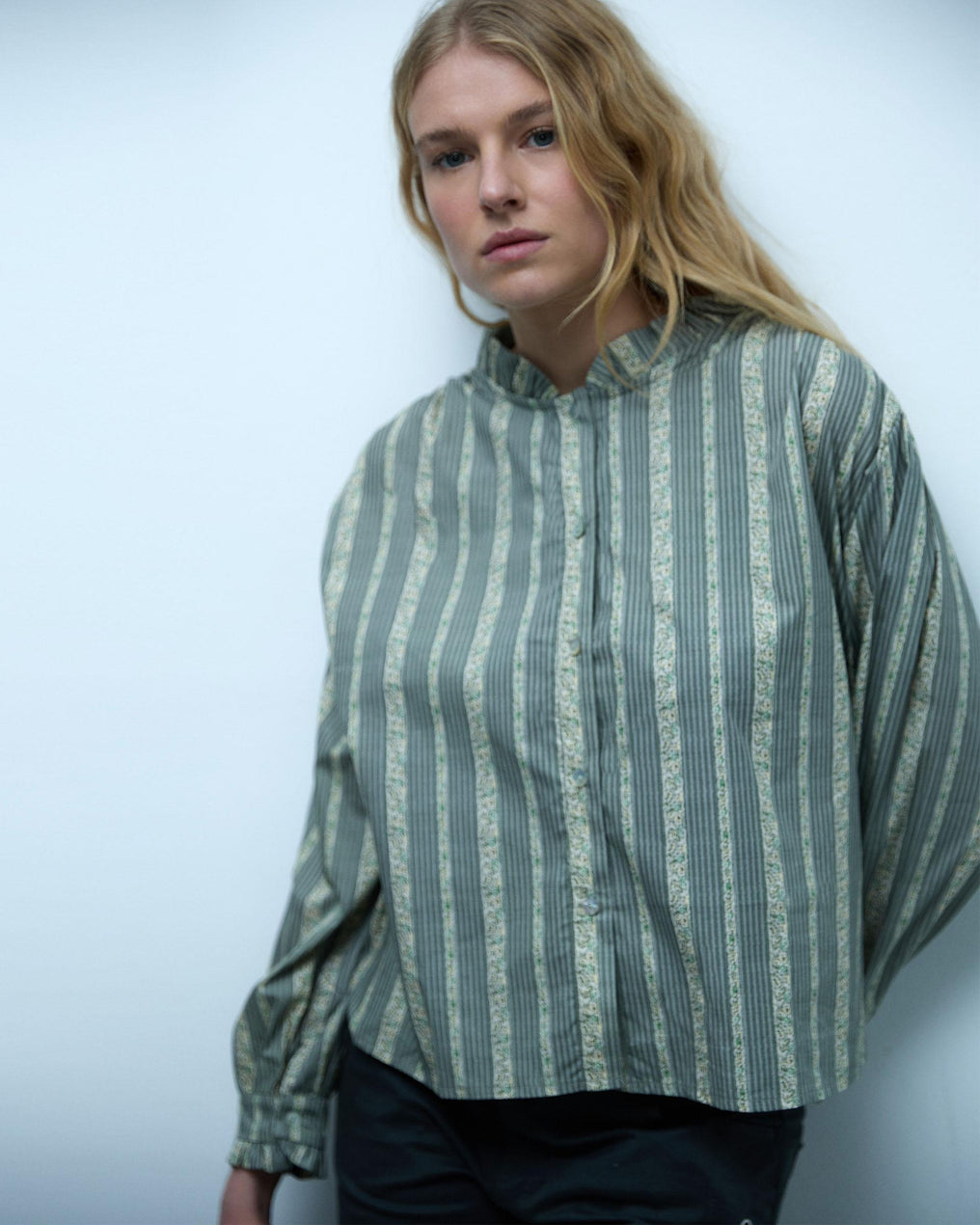 Green Striped Printed Blouse