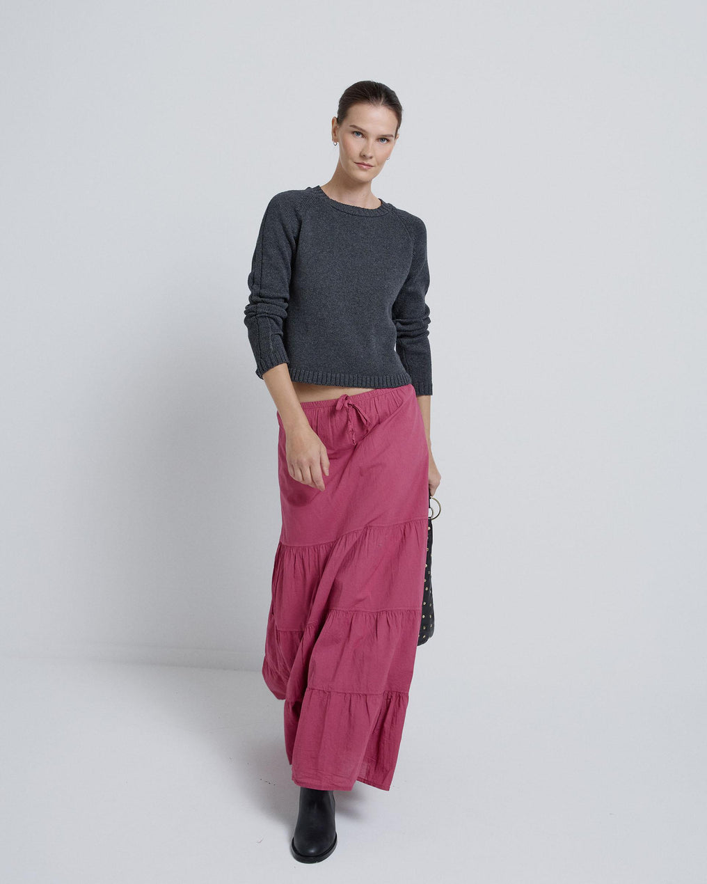 Long Skirt with Pink Bow Ruffles