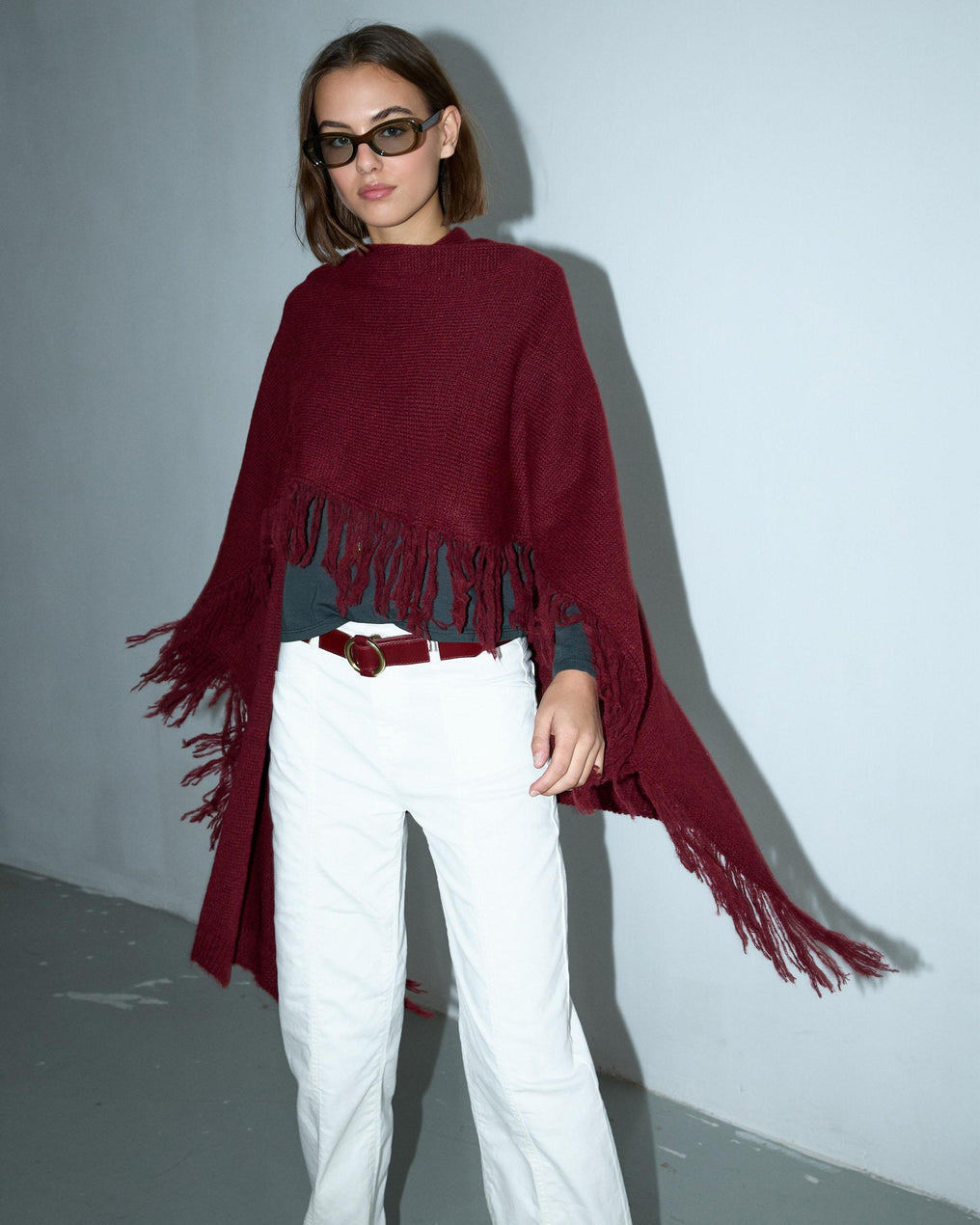 Garnet Fringed Poncho