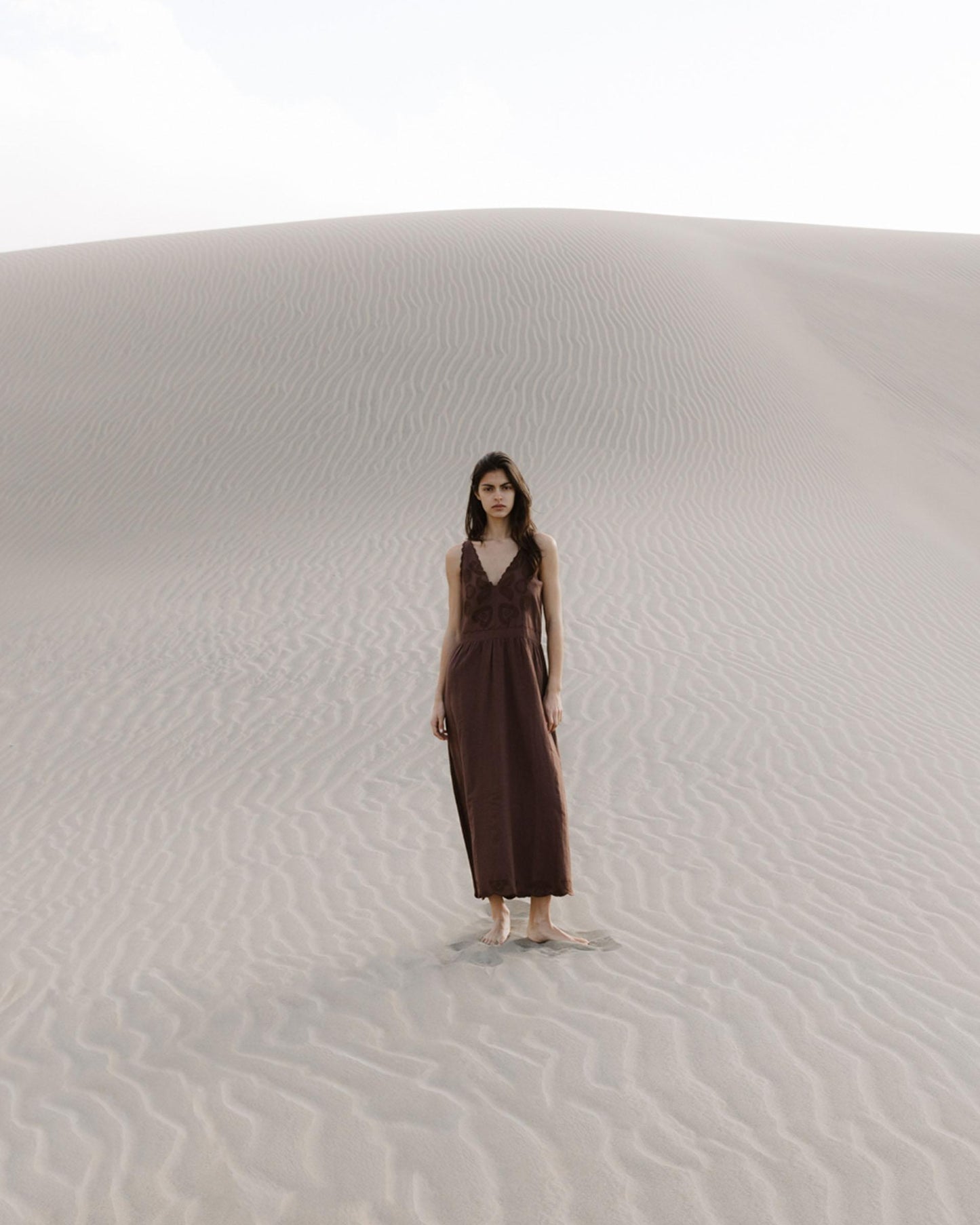 Brown Scalloped Embroidered Dress