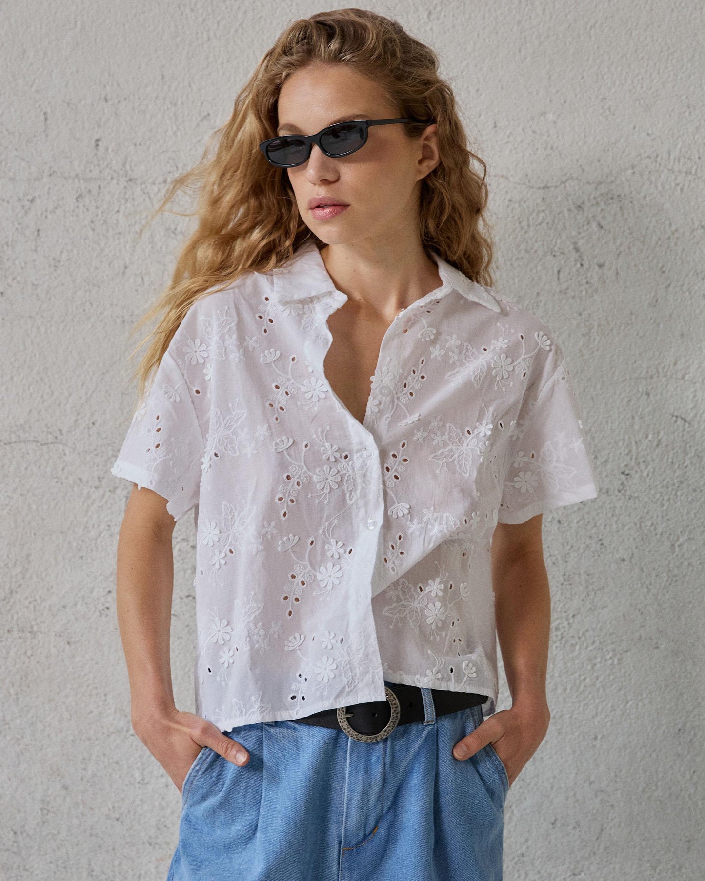 White Short Sleeve Shirt with Cut-Outs