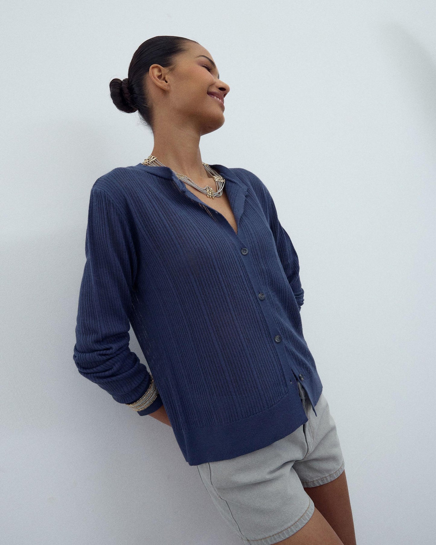 Veste Maille Côtelé Bleu