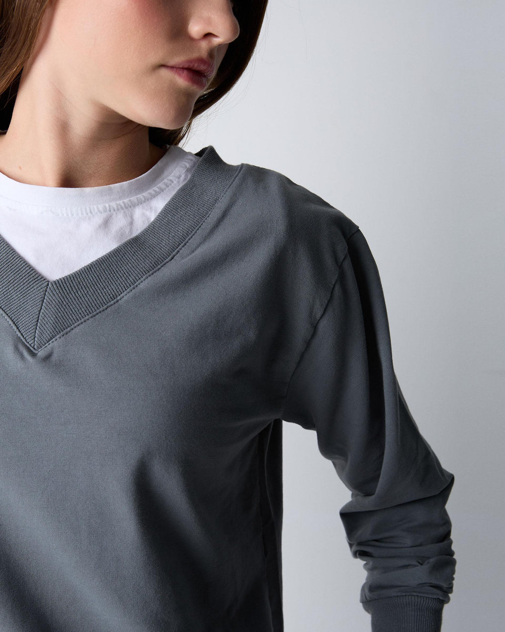 Gray V-Neck Sweatshirt