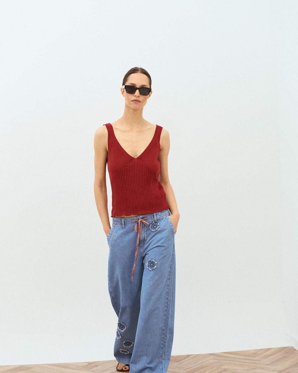 Red Ribbed Camisole